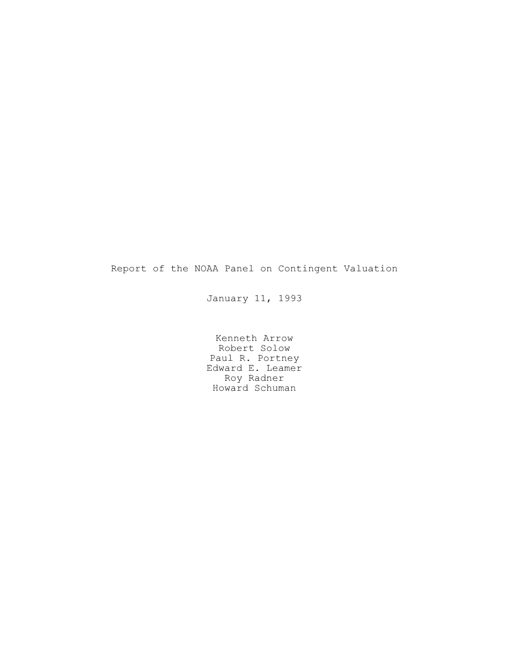 Report of the NOAA Panel on Contingent Valuation