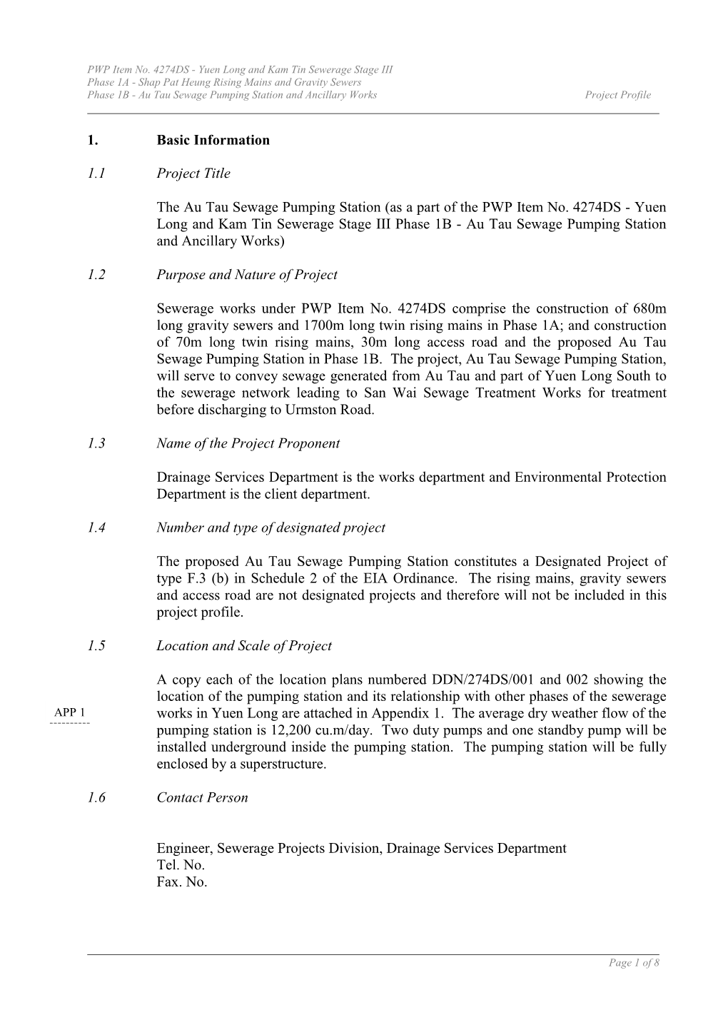 Au Tau Sewage Pumping Station and Ancillary Works Project Profile