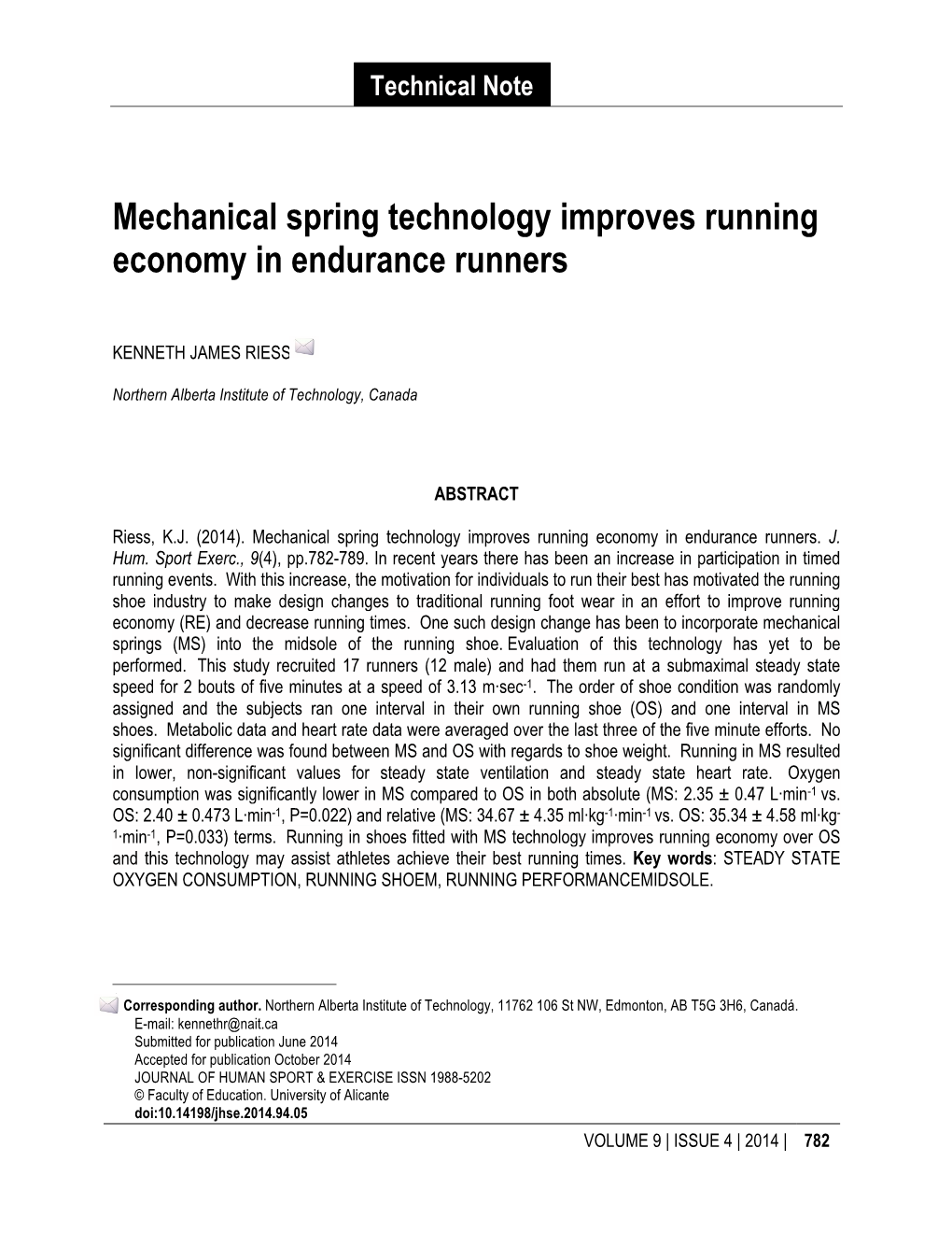 Mechanical Spring Technology Improves Running Economy in Endurance Runners
