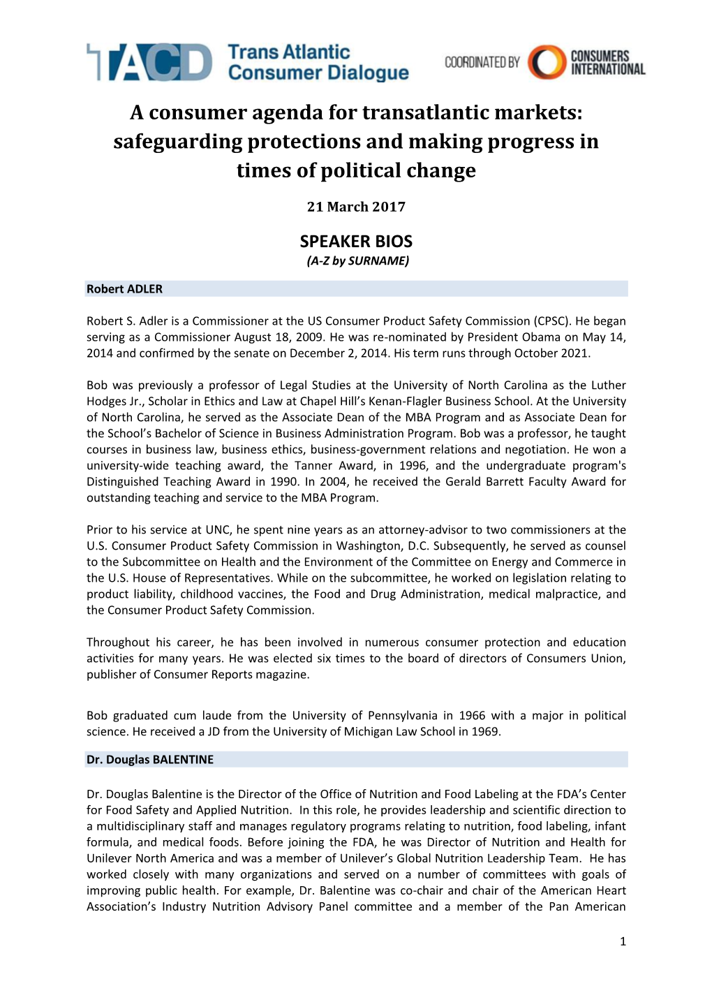 A Consumer Agenda for Transatlantic Markets: Safeguarding Protections and Making Progress in Times of Political Change