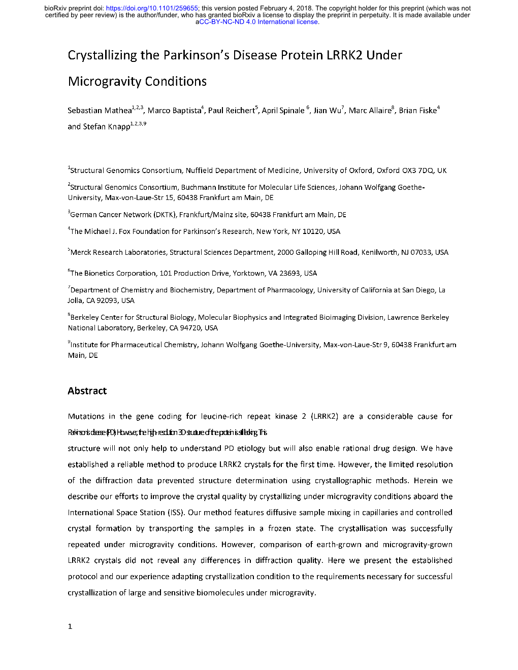 Crystallizing the Parkinson's Disease Protein LRRK2 Under Microgravity