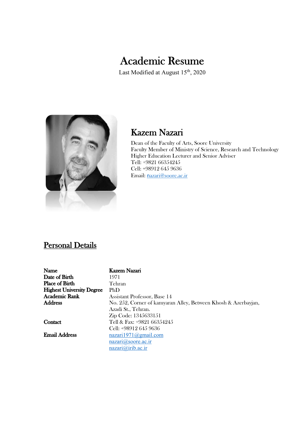 Academic Resume Last Modified at August 15Th, 2020