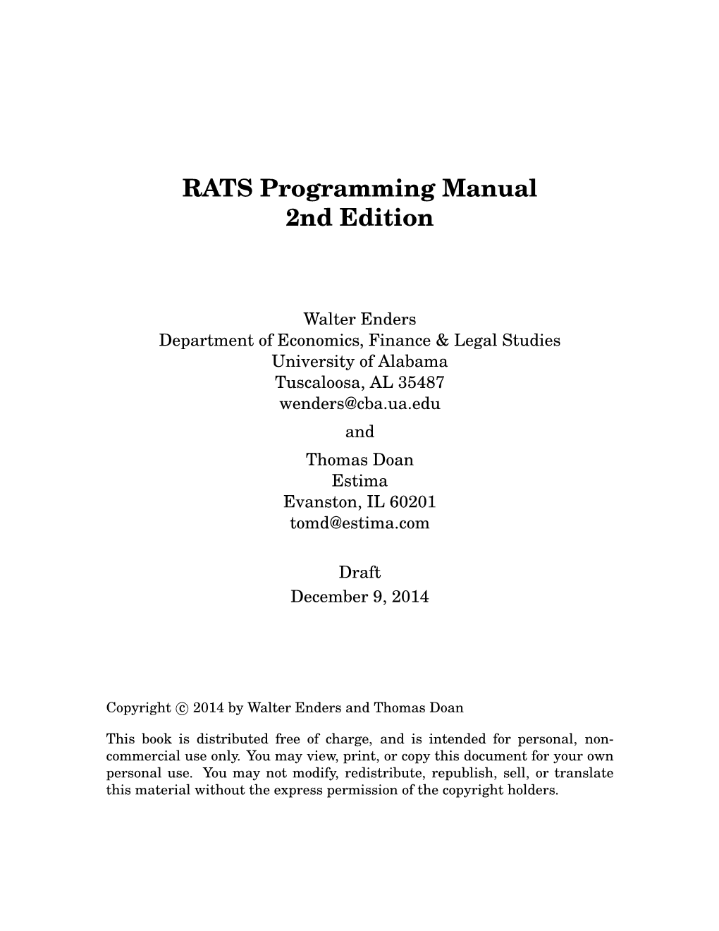 RATS Programming Manual 2Nd Edition