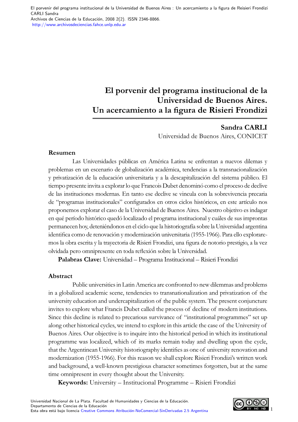 Un Acercamiento a La Figura De Reisieri Frondizi