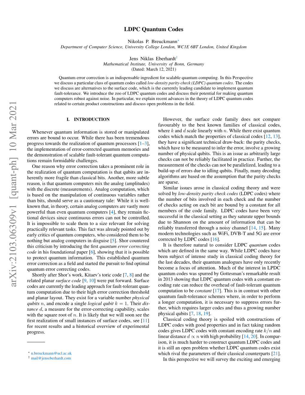 Arxiv:2103.06309V1 [Quant-Ph] 10 Mar 2021