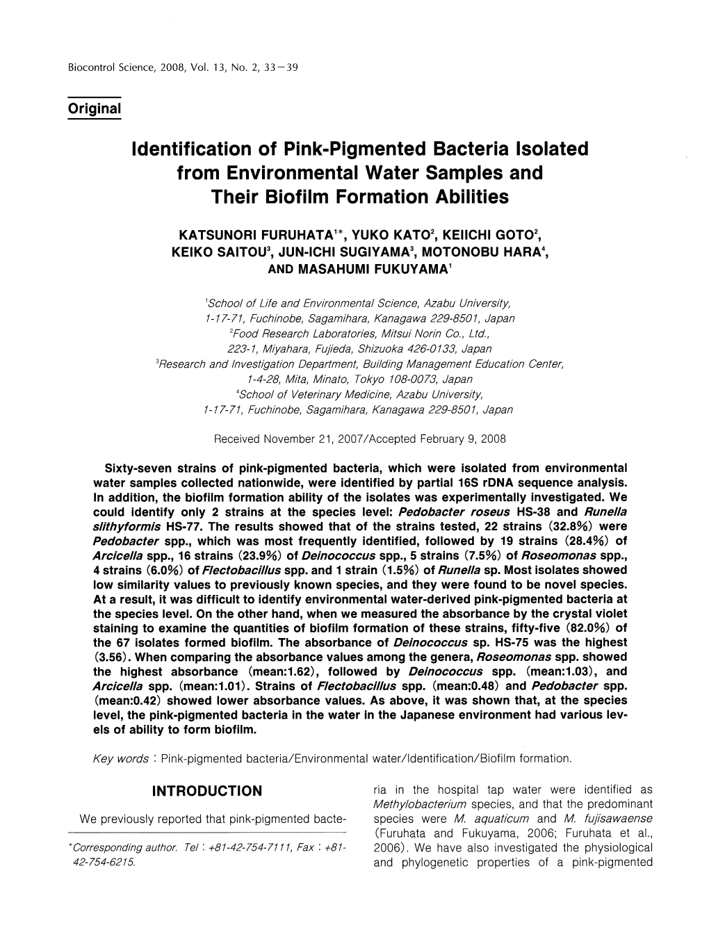 Identification of Pink-Pigmented Bacteria Isolated from Environmental Water Samples and Their Biofilm Formation Abilities