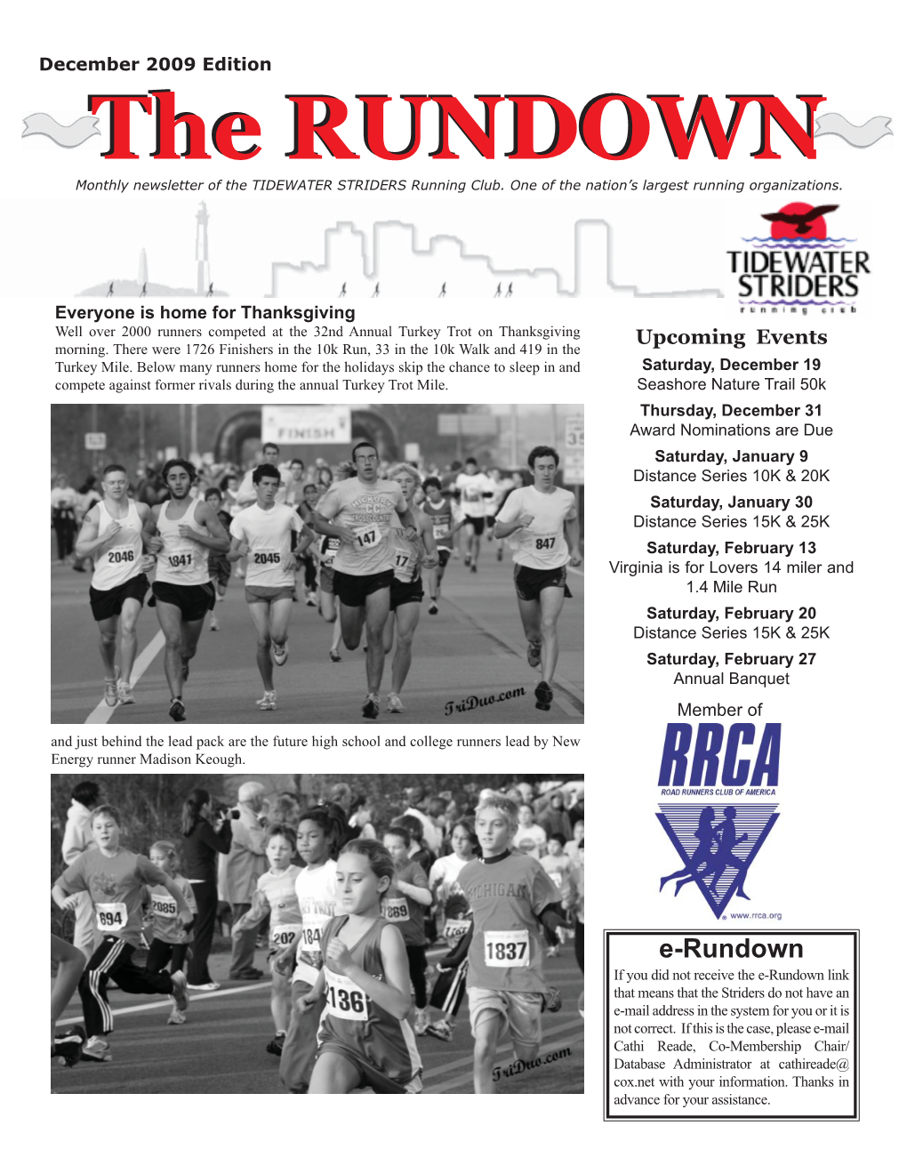 The RUNDOWNRUNDOWN Monthly Newsletter of the TIDEWATER STRIDERS Running Club