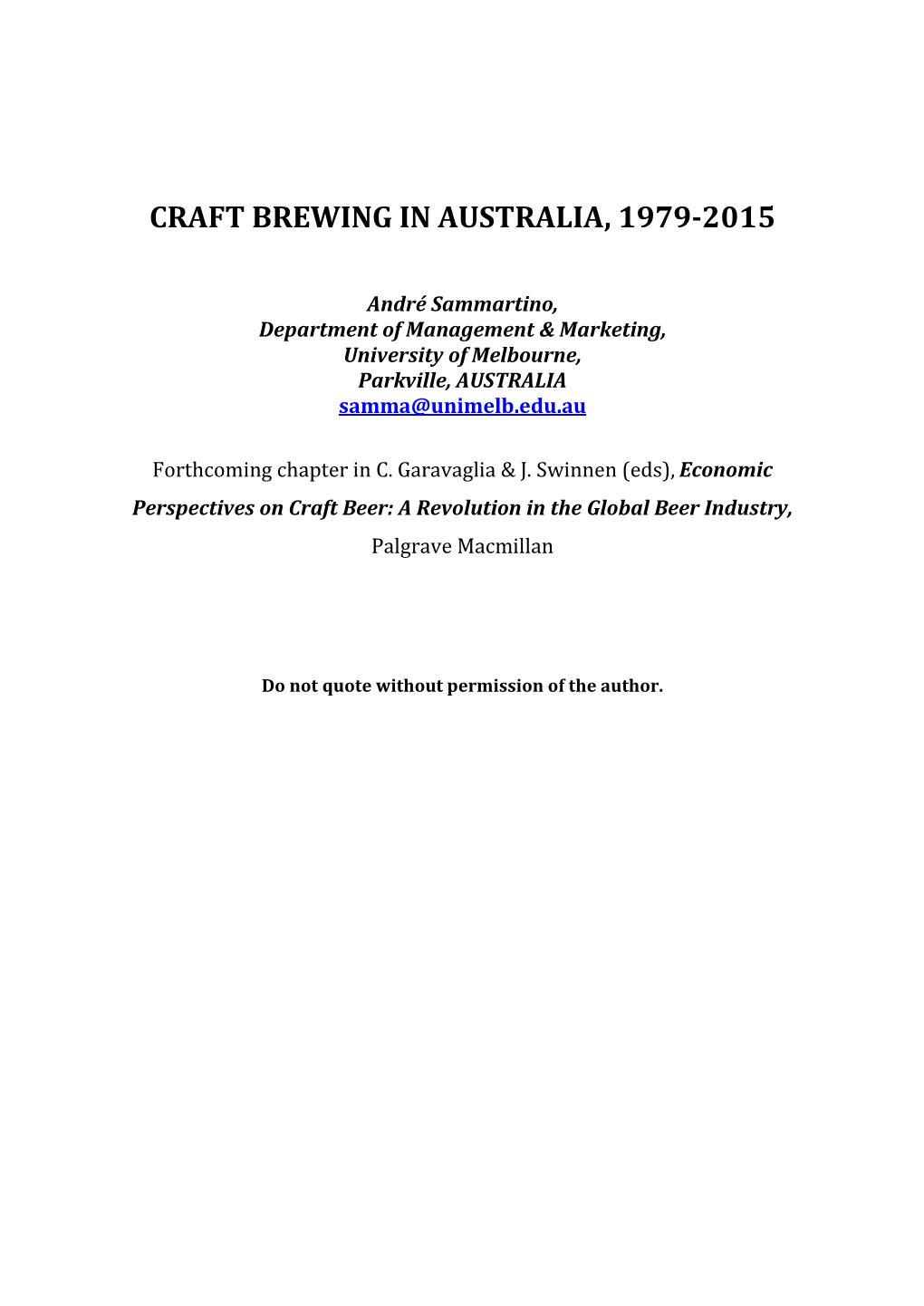 Craft Brewing in Australia, 1979-2015