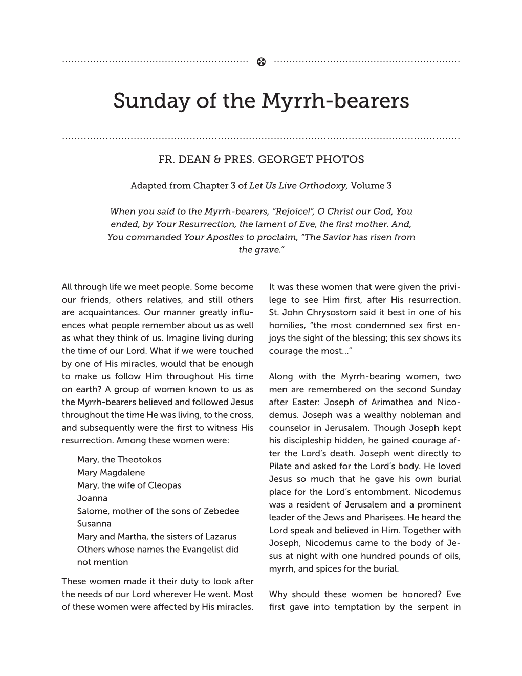 Sunday of the Myrrh-Bearers