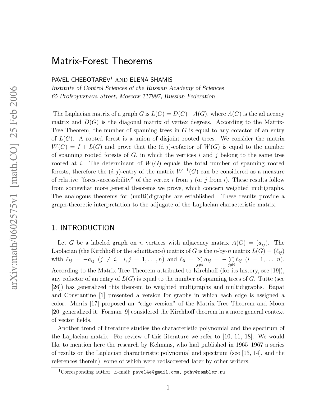 Matrix-Forest Theorems