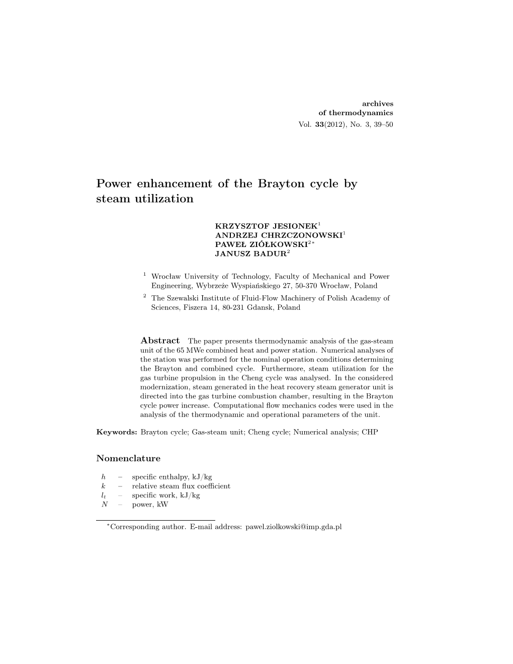 Power Enhancement of the Brayton Cycle by Steam Utilization