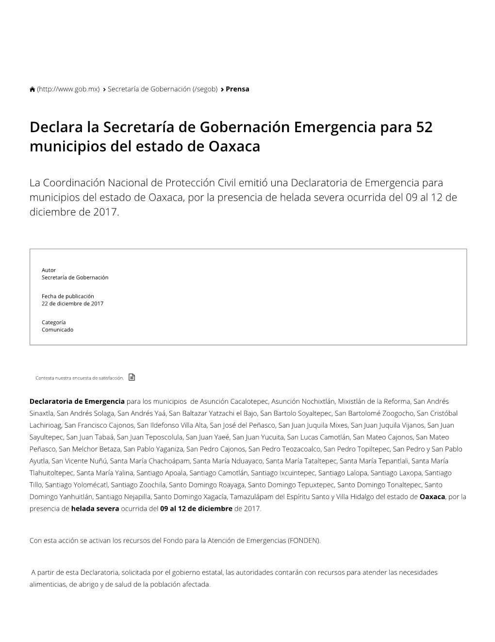 Declara La Secretaría De Gobernación Emergencia Para 52 Municipios Del Estado De Oaxaca