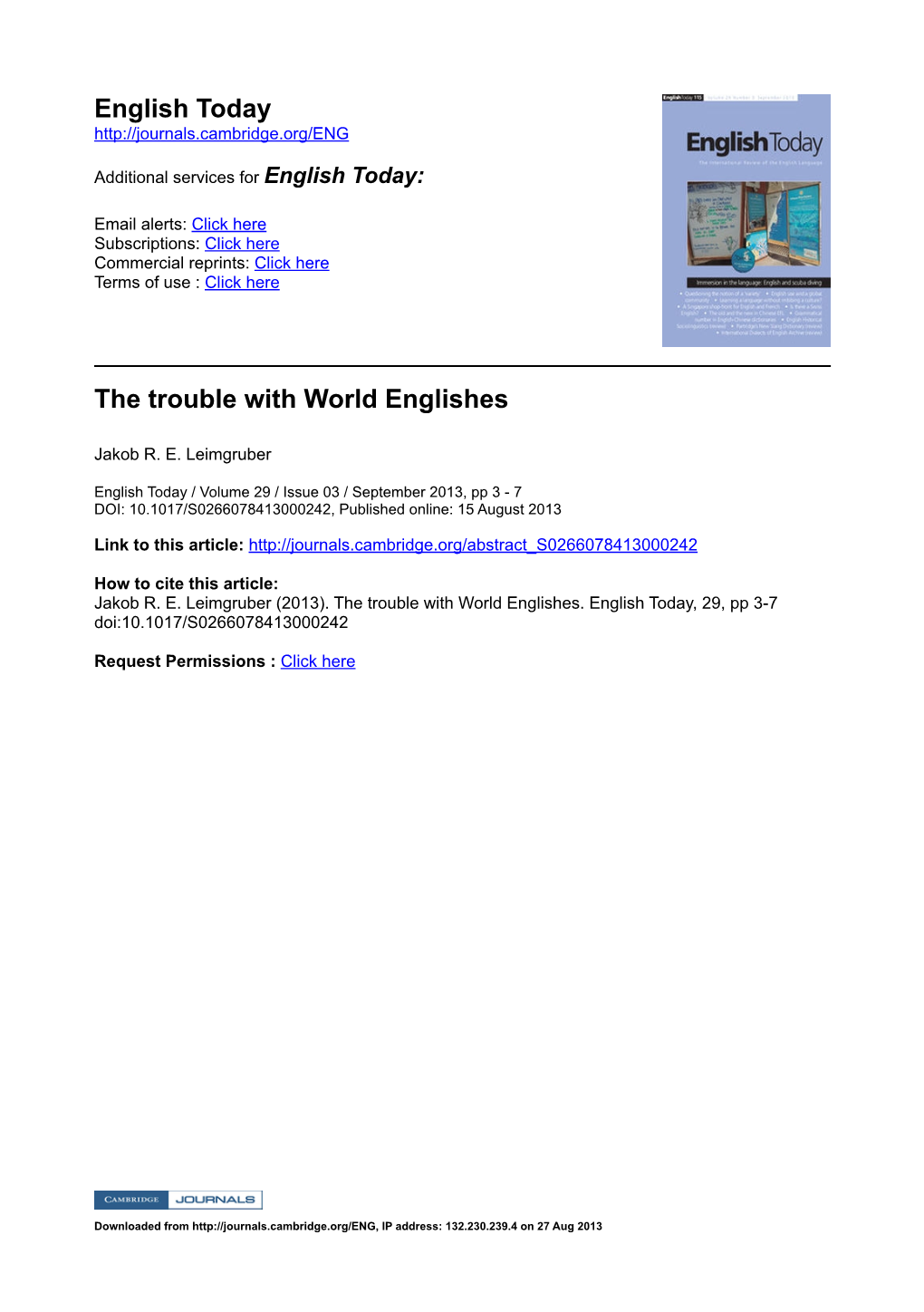 English Today the Trouble with World Englishes