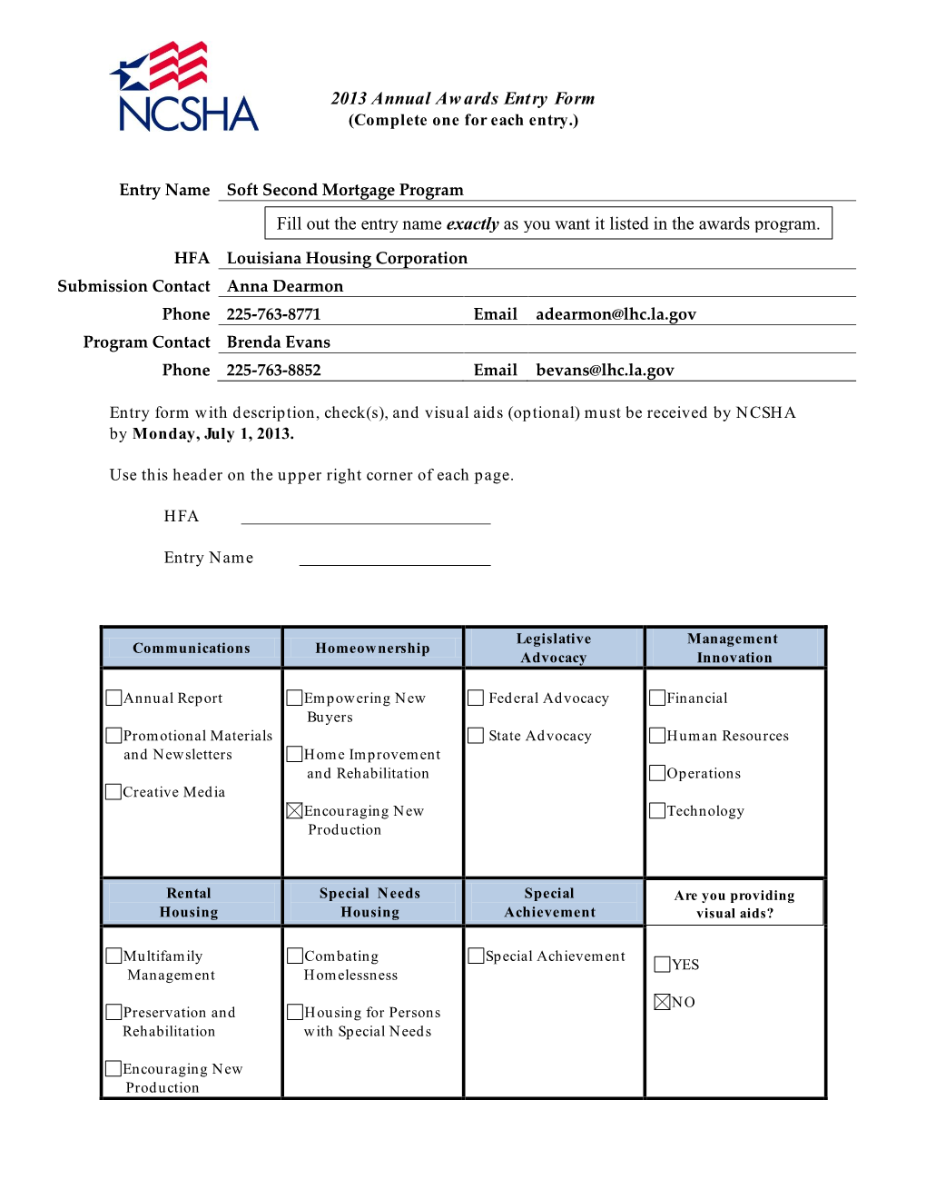 2013 Annual Aw Ards Entry Form Fill out the Entry Name Exactly As You