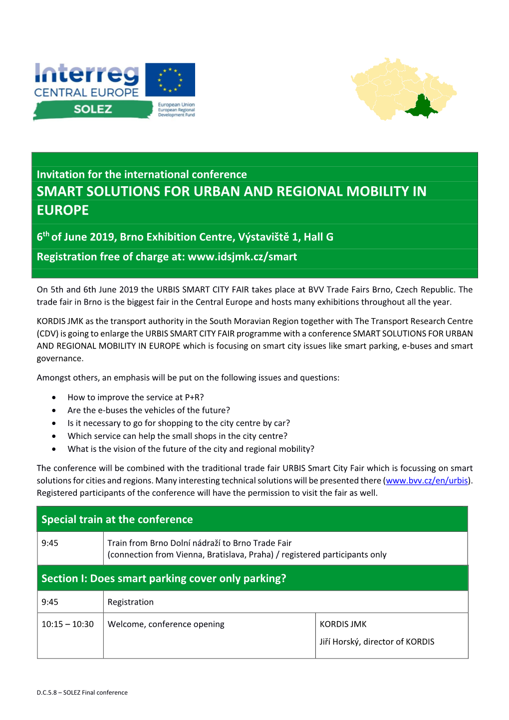 Conference SMART SOLUTIONS for URBAN and REGIONAL MOBILITY in EUROPE