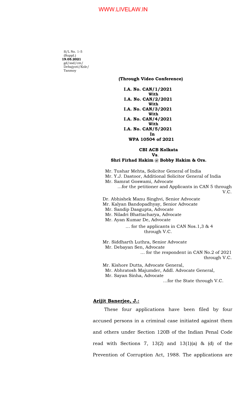 To Read/Download the Order Passed by Justice Arijit Banerjee