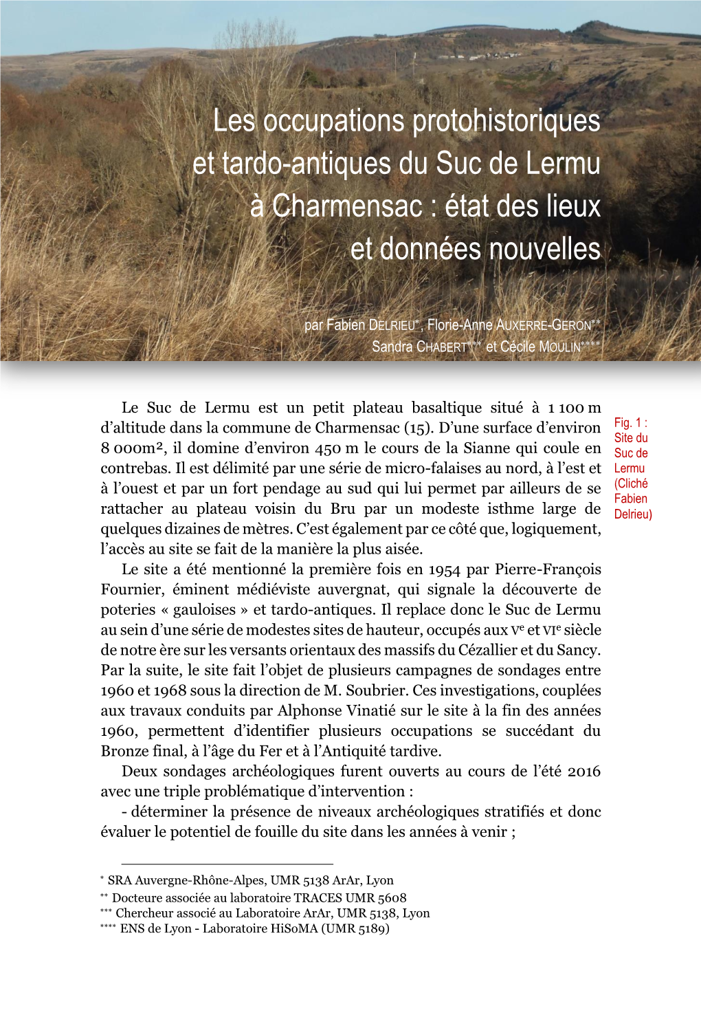 Les Occupations Protohistoriques Et Tardo-Antiques Du Suc De Lermu À Charmensac : État Des Lieux Et Données Nouvelles