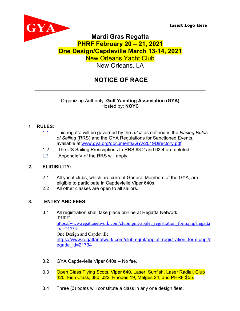 Notice of Race ______