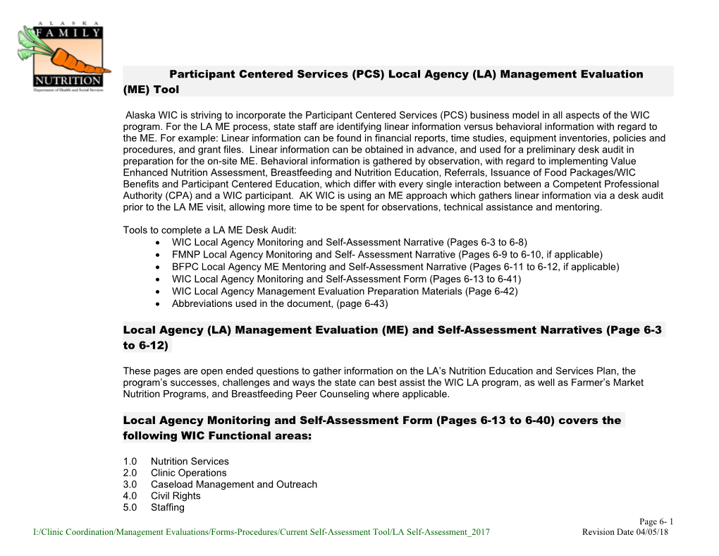 Participant Centered Services (PCS) Local Agency (LA) Management Evaluation (ME) Tool