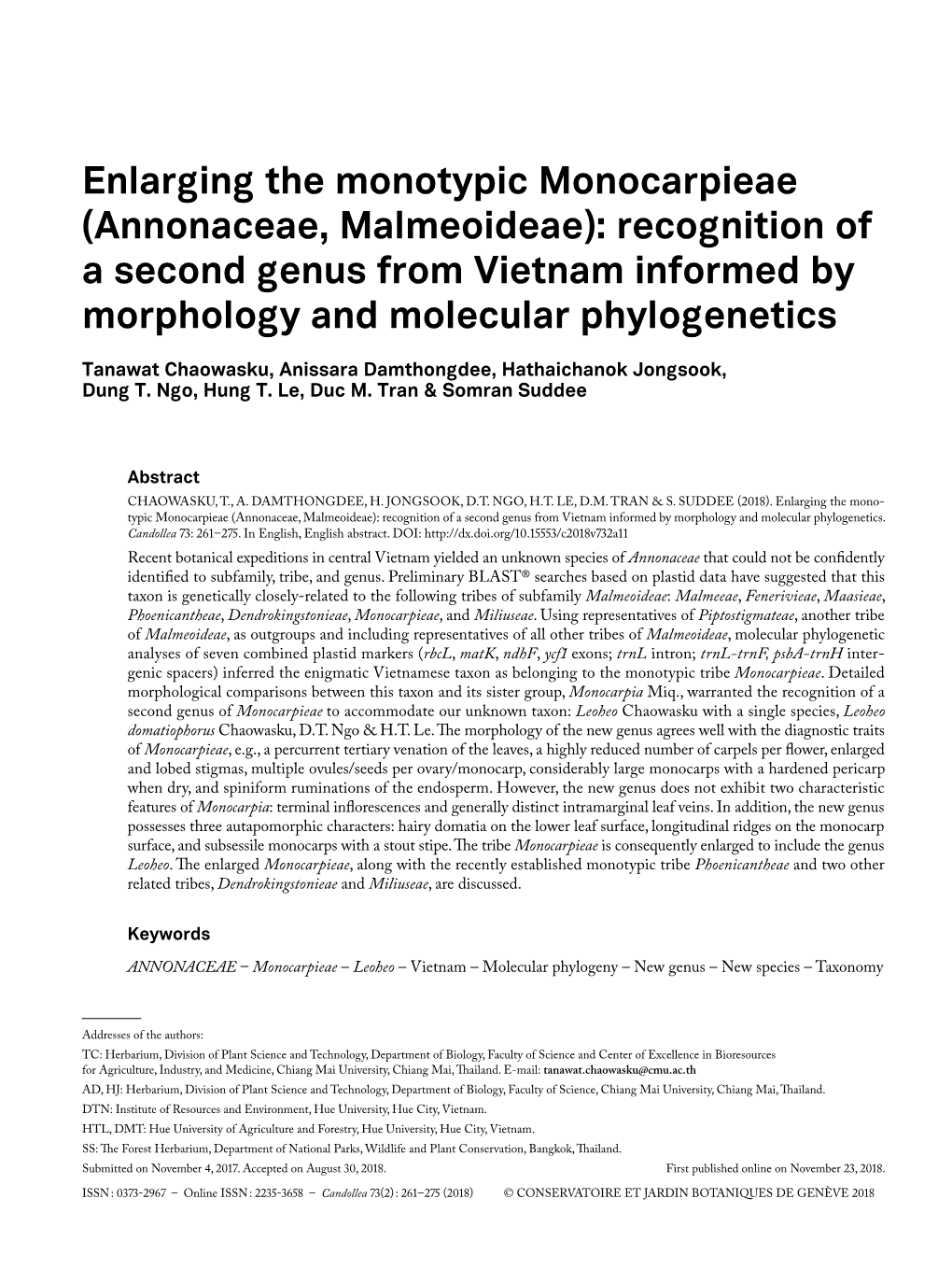 Annonaceae, Malmeoideae): Recognition of a Second Genus from Vietnam Informed by Morphology and Molecular Phylogenetics