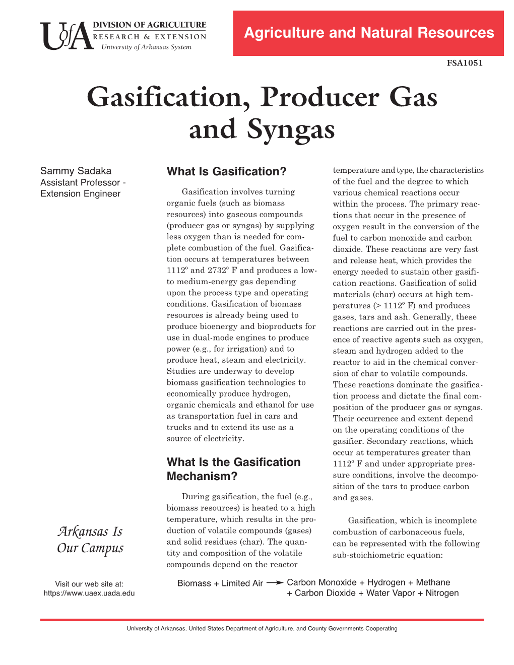 Gasification, Producer Gas and Syngas