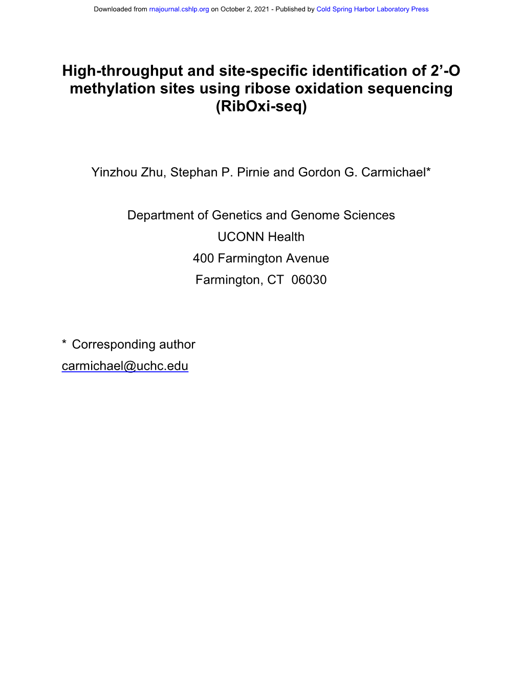 O Methylation Sites Using Ribose Oxidation Sequencing (Riboxi-Seq)