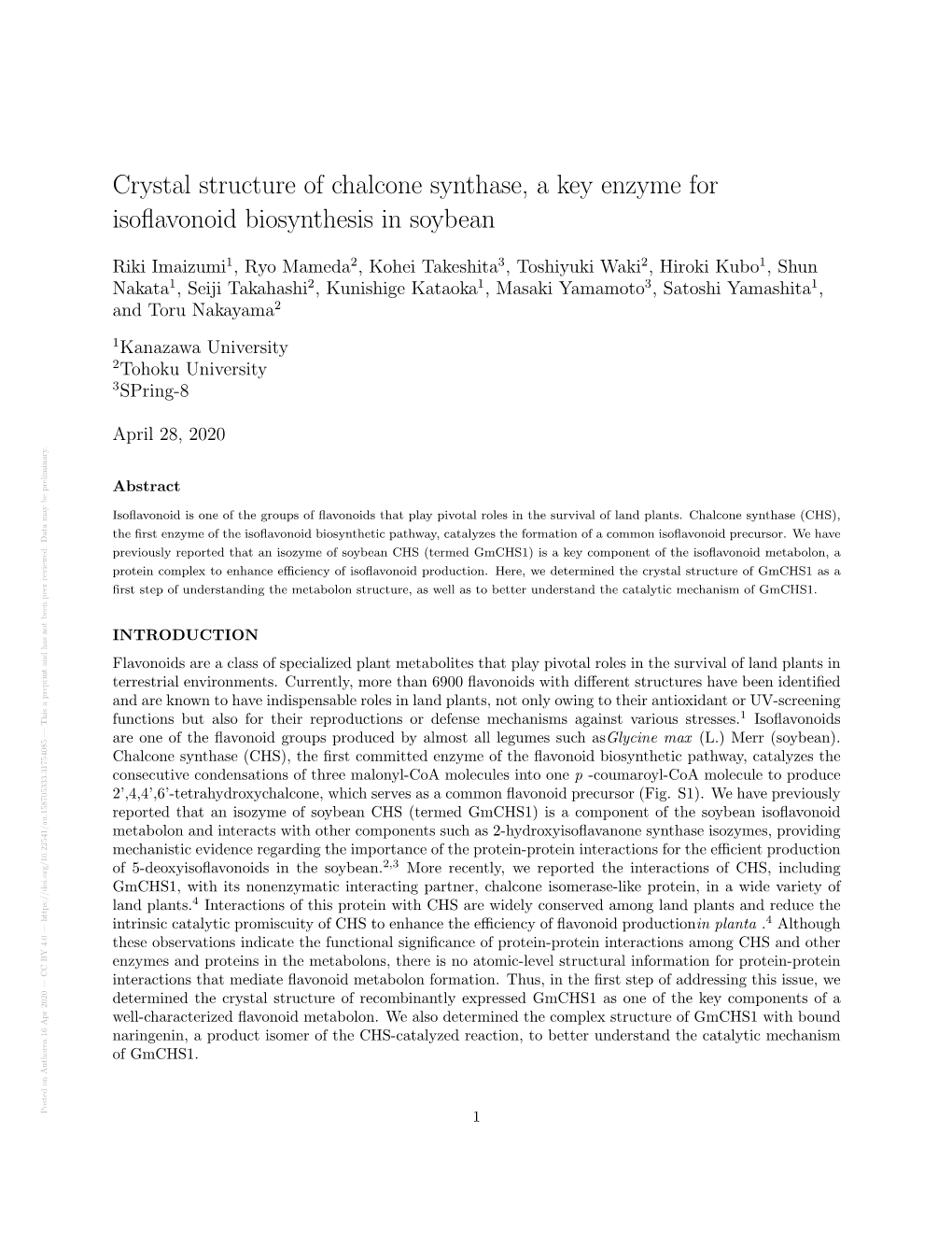 Crystal Structure of Chalcone Synthase, a Key Enzyme For