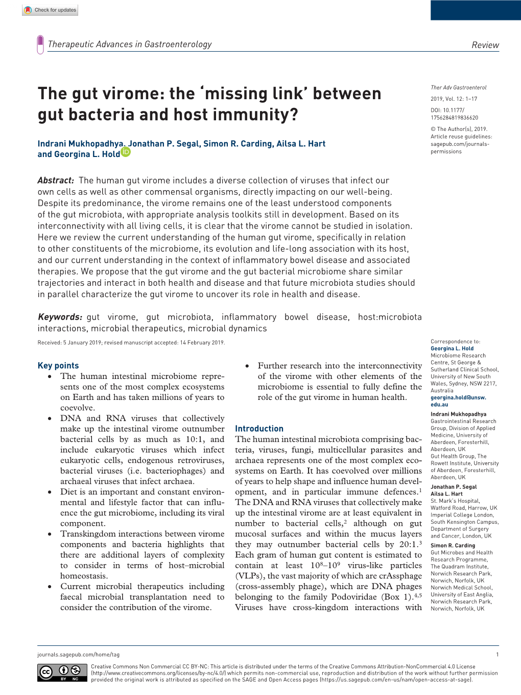 The Gut Virome: the ‘Missing Link’ Between 2019, Vol