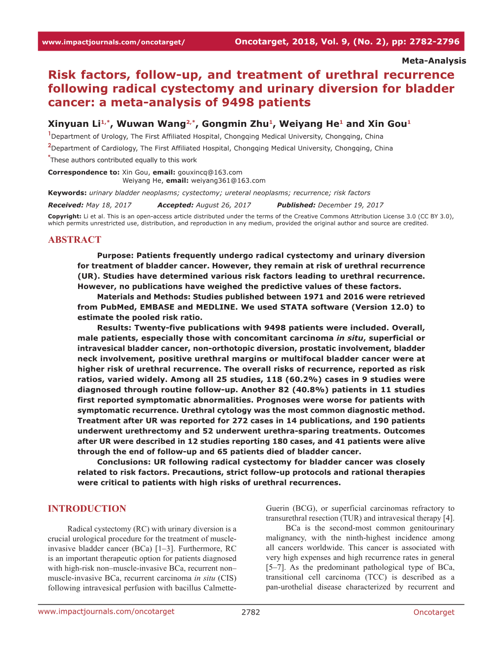 Risk Factors, Follow-Up, and Treatment of Urethral Recurrence Following Radical Cystectomy and Urinary Diversion for Bladder Cancer: a Meta-Analysis of 9498 Patients