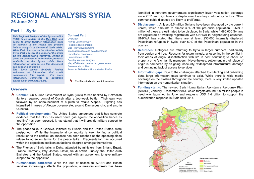 REGIONAL ANALYSIS SYRIA Since 2011 and High Levels of Displacement Are Key Contributory Factors