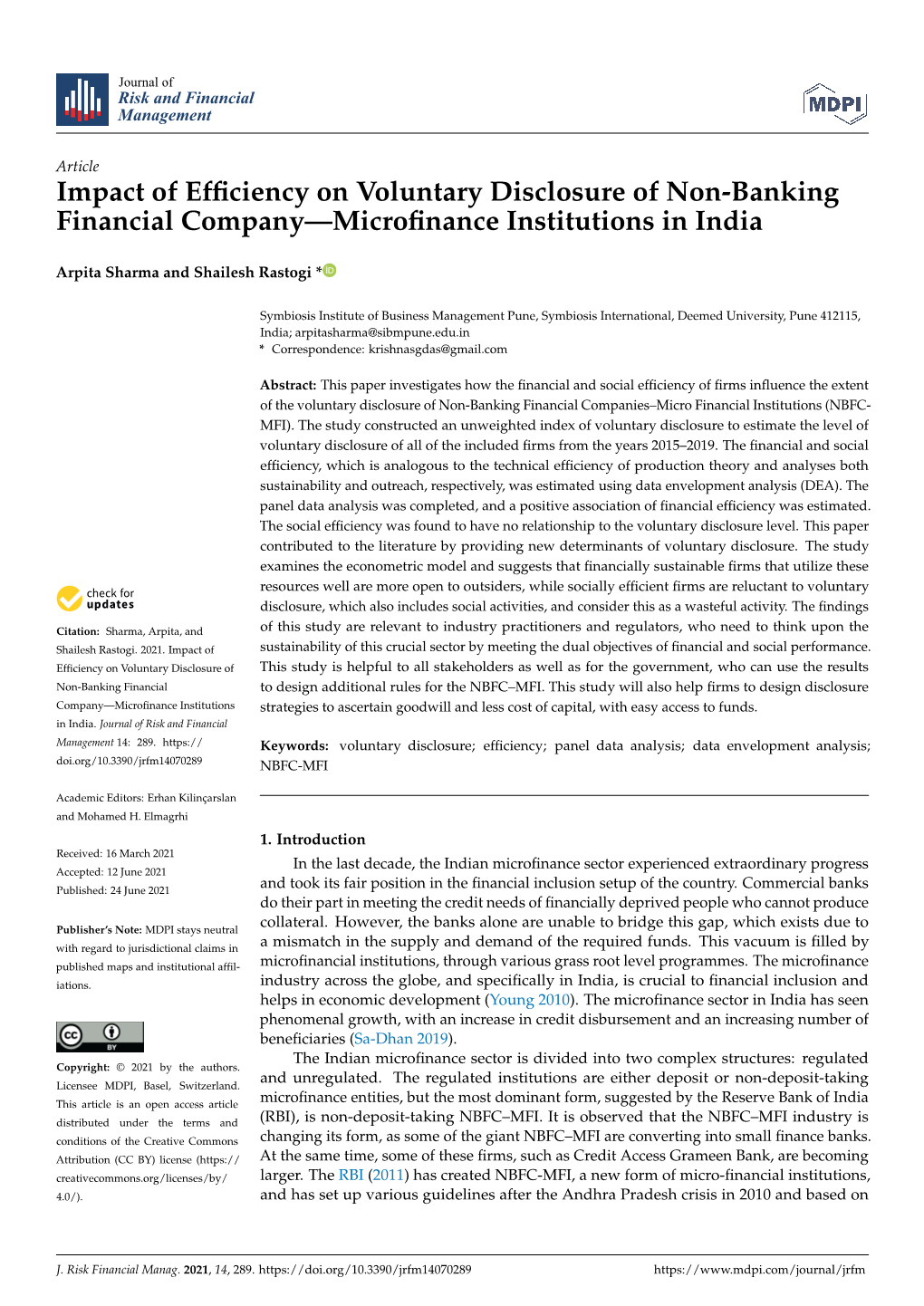 Impact of Efficiency on Voluntary Disclosure of Non-Banking