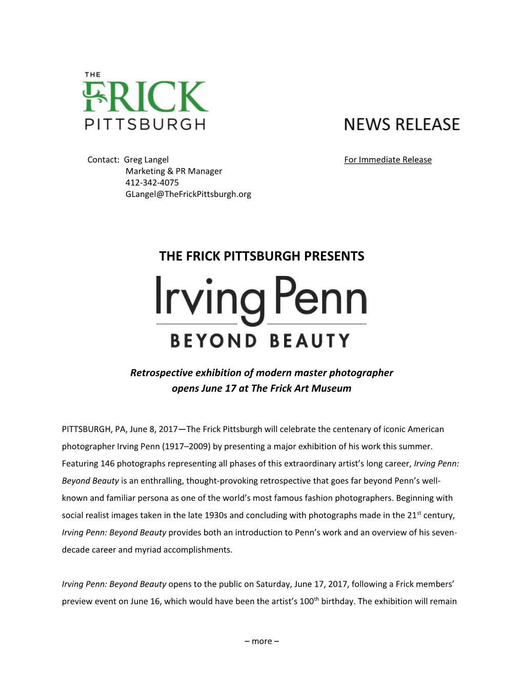 The Frick Pittsburgh Presents Irving Penn
