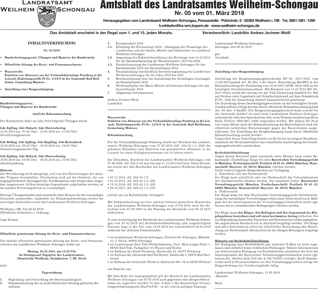 Amtsblatt Des Landratsamtes Weilheim-Schongau Nr