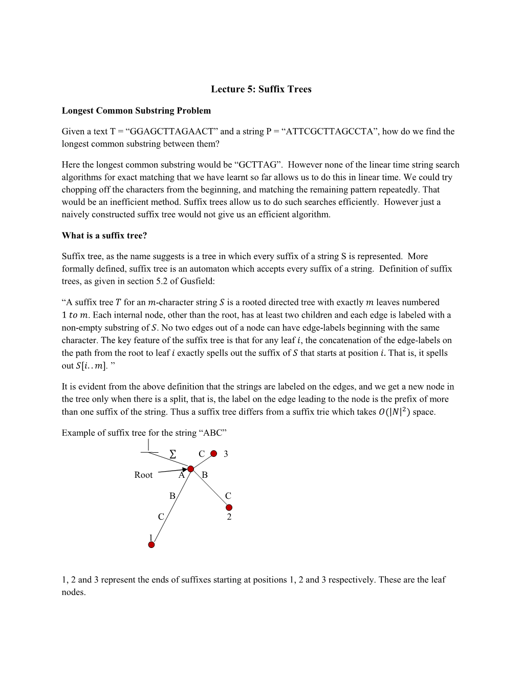 Lecture 5: Suffix Trees