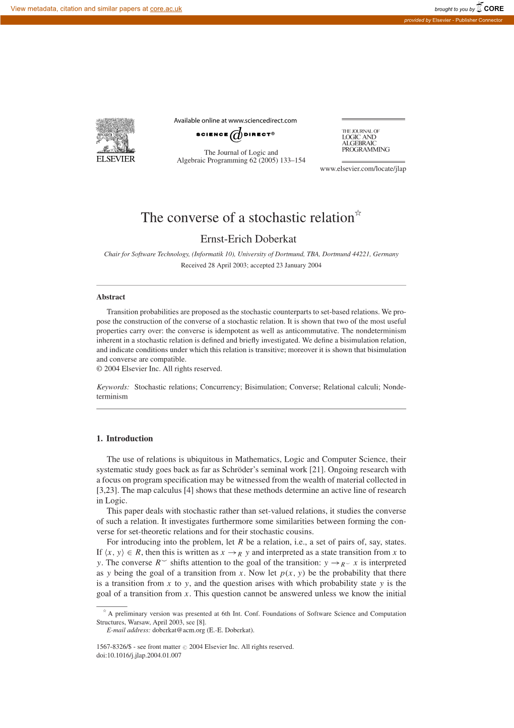 The Converse of a Stochastic Relation