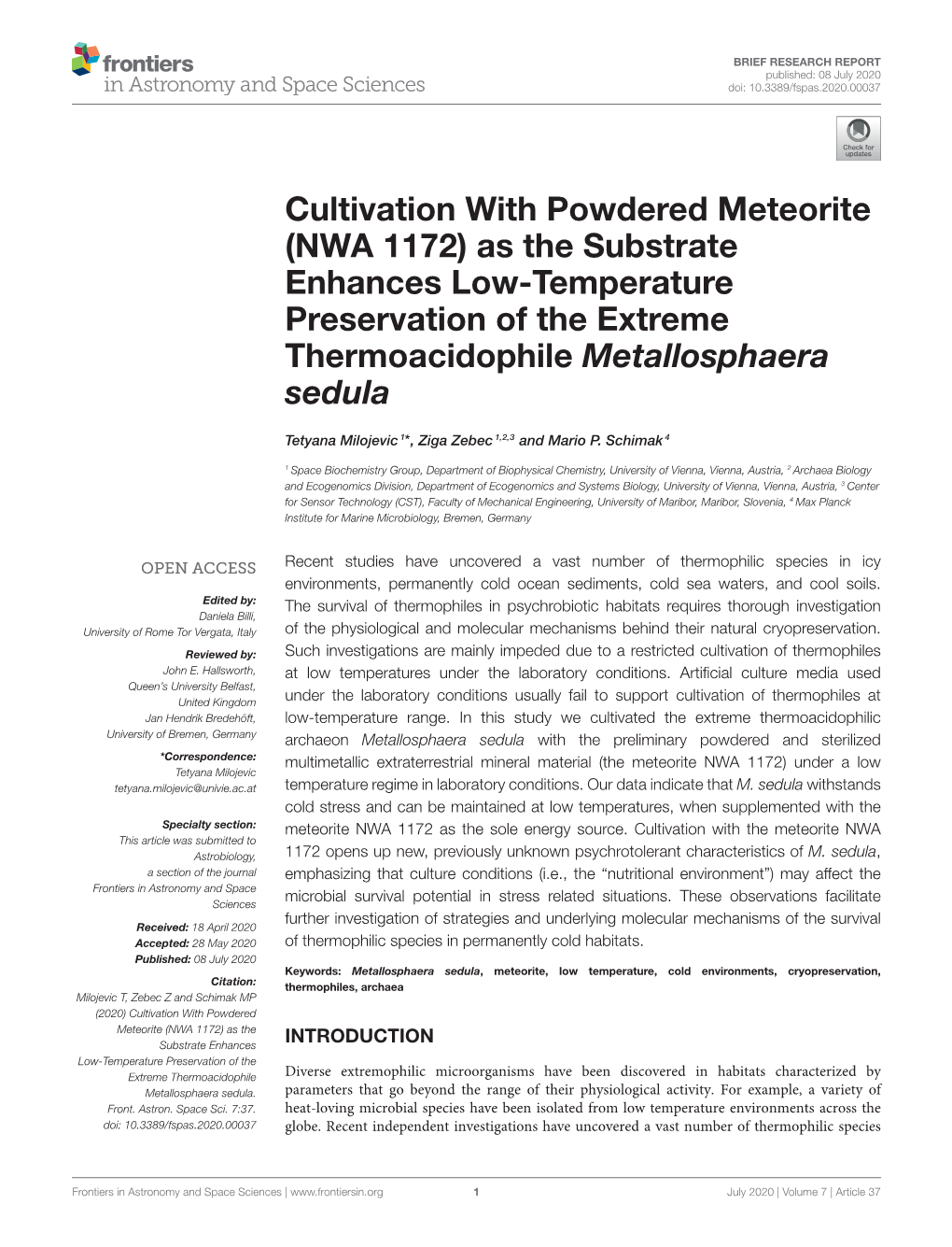 As the Substrate Enhances Low-Temperature Preservation of the Extreme Thermoacidophile Metallosphaera Sedula