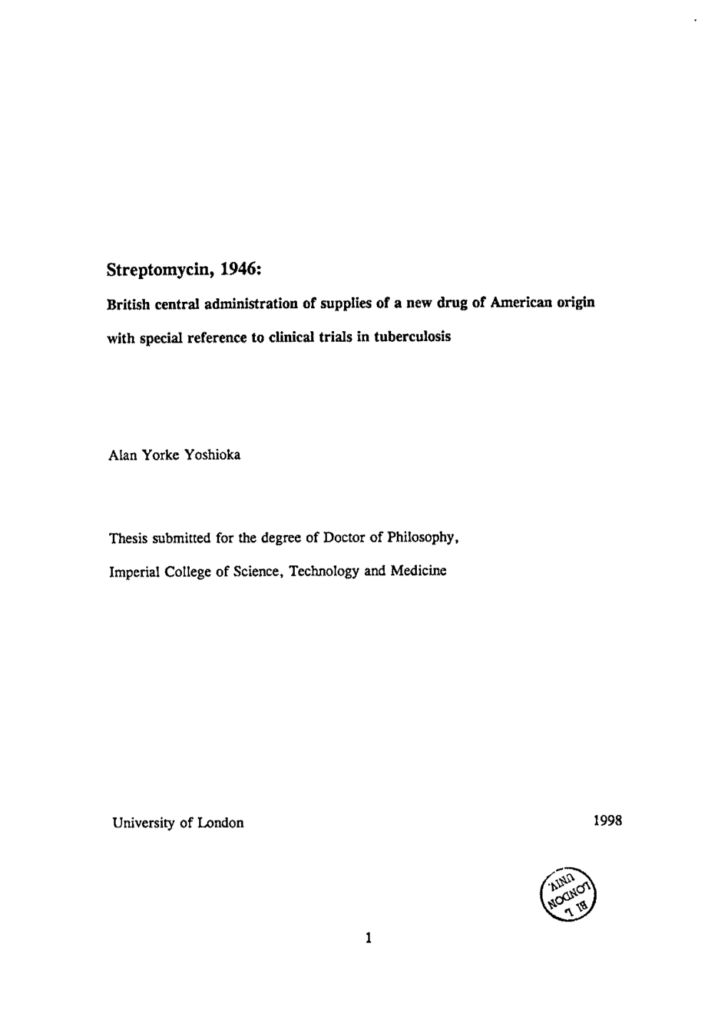 Streptomycin, 1946