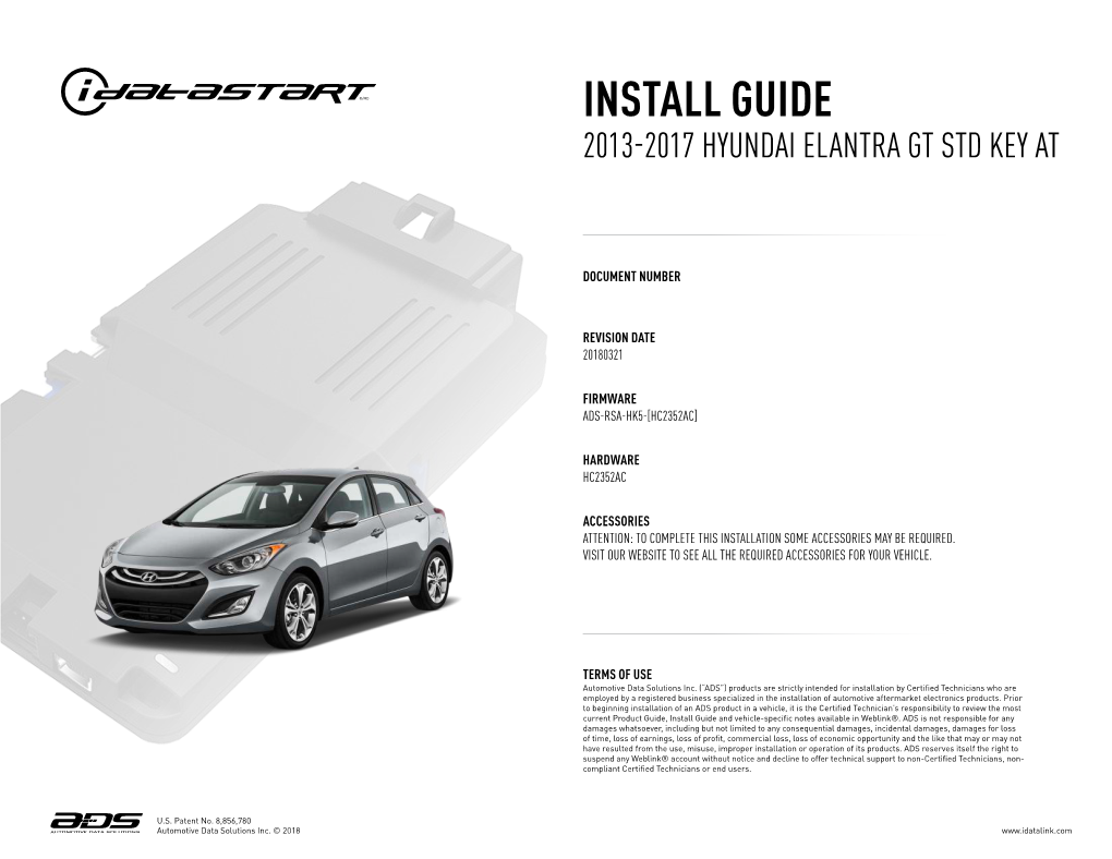 Install Guide 2013-2017 Hyundai Elantra Gt Std Key At