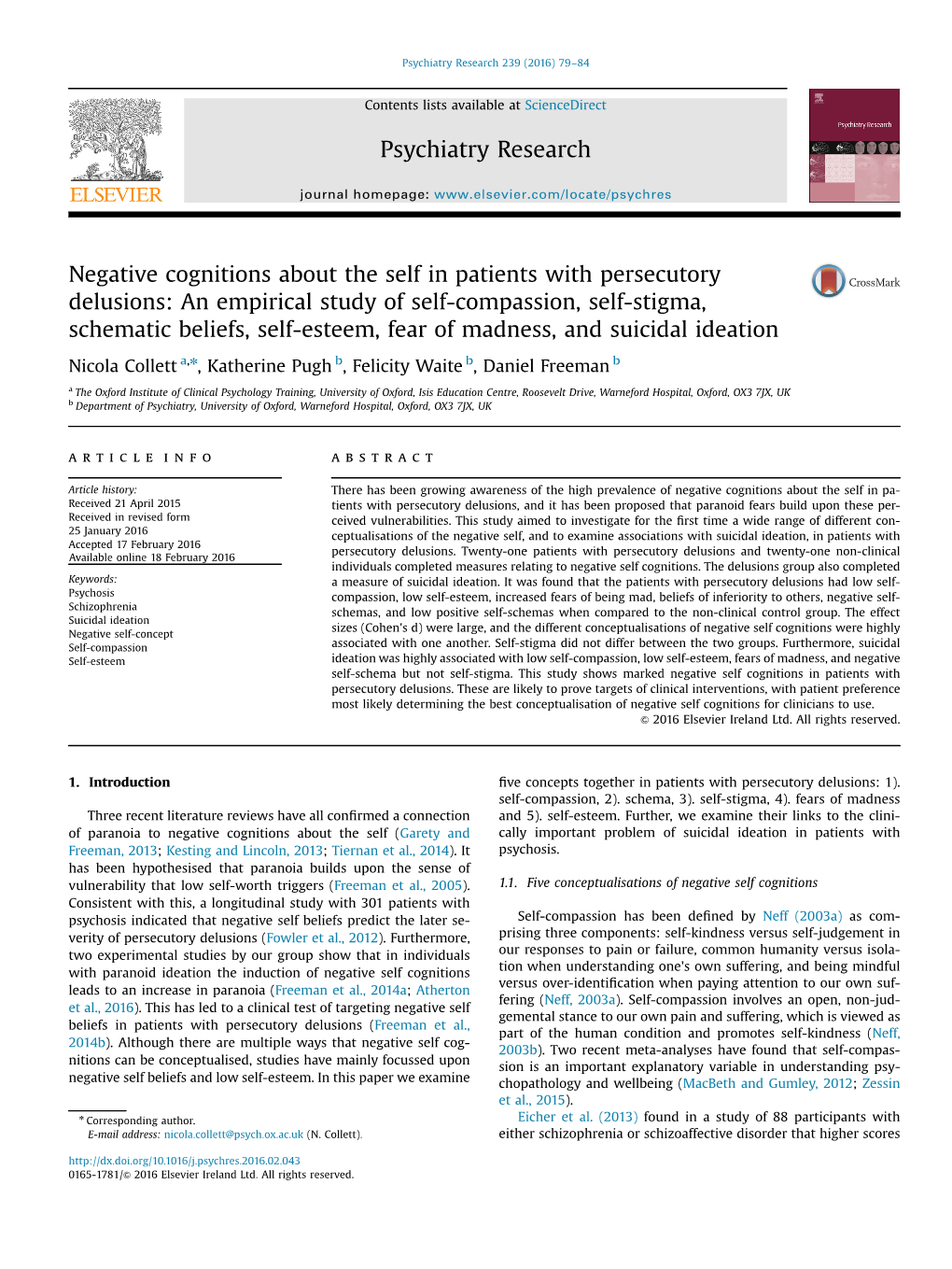 Negative Cognitions About the Self in Patients with Persecutory