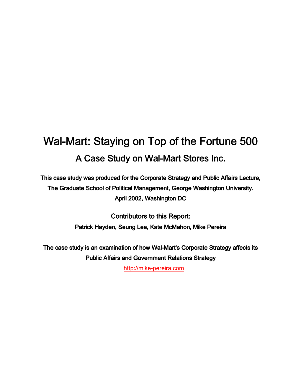 A Case Study on Wal-Mart Stores Inc