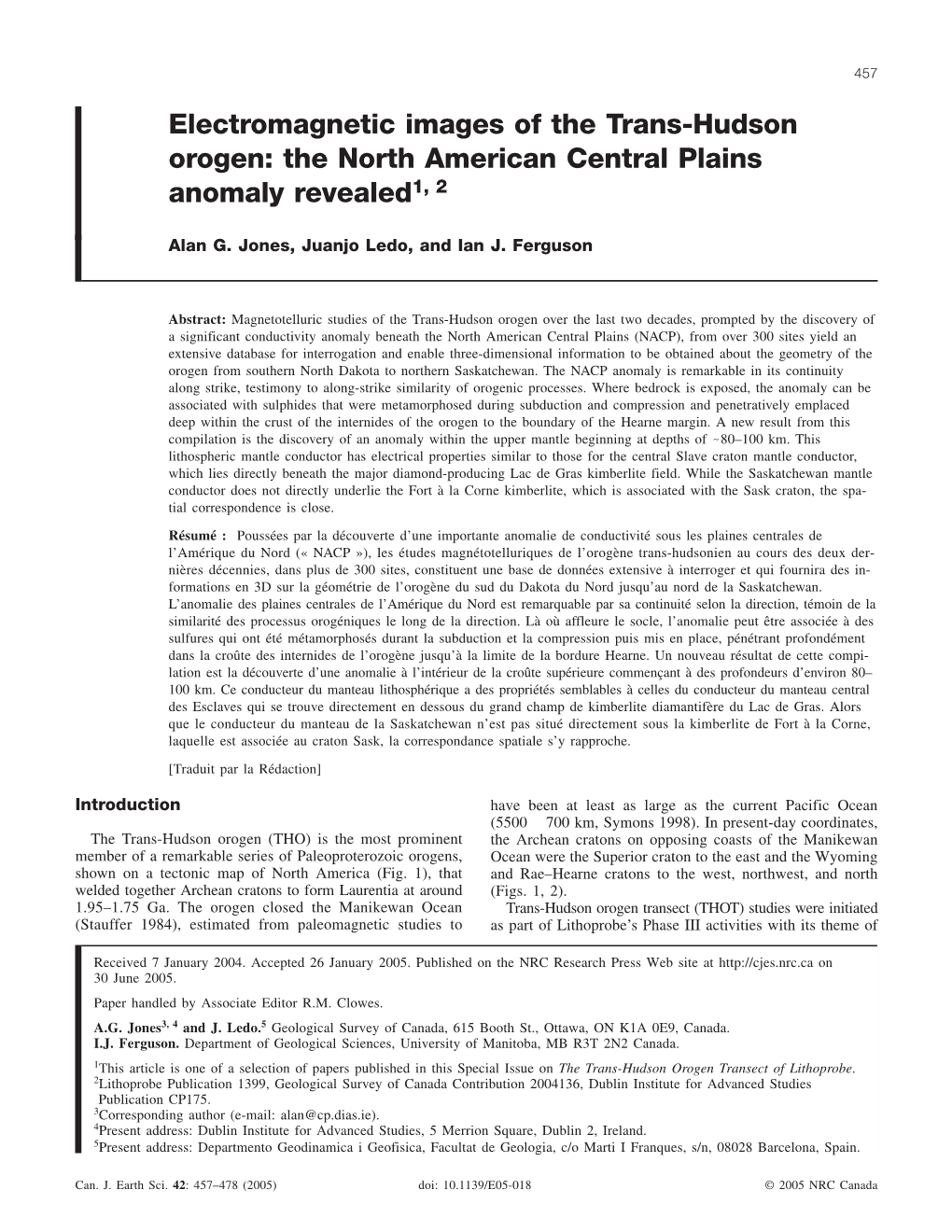 Electromagnetic Images of the Trans-Hudson Orogen: the North American Central Plains Anomaly Revealed1, 2