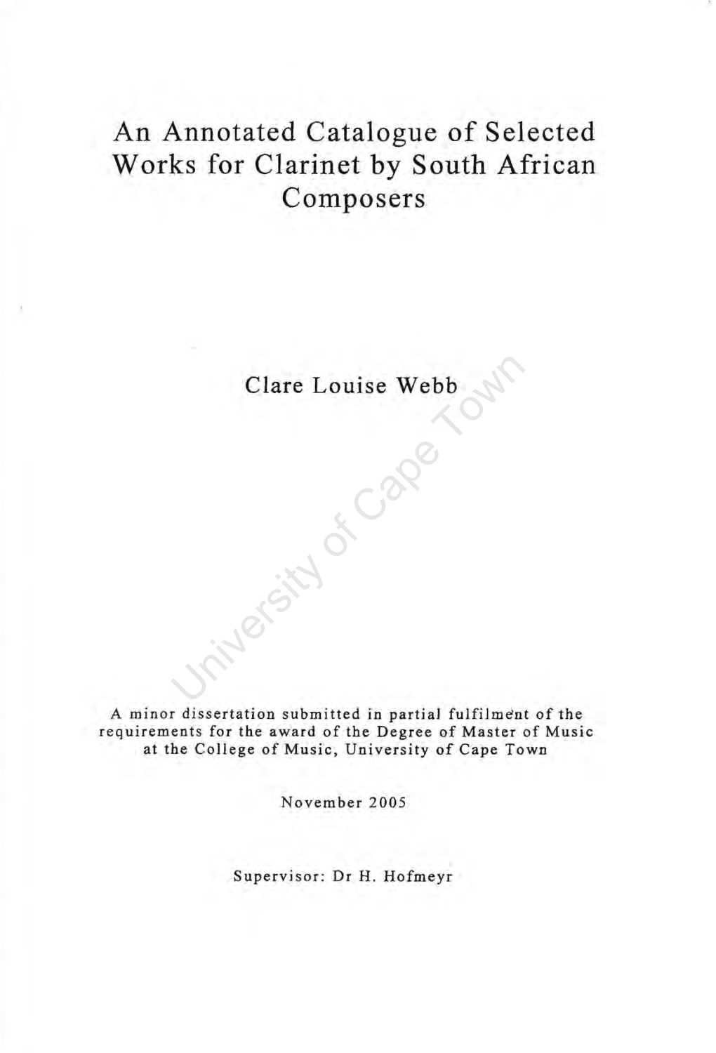 An Annotated Catalogue of Selected Works for Clarinet by South African Composers