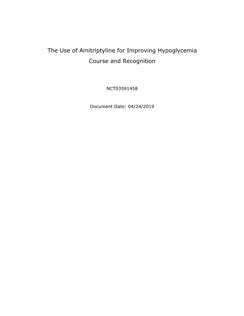 The Use of Amitriptyline for Improving Hypoglycemia Course and Recognition