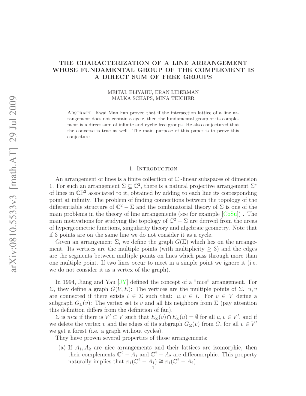 Characterization of Line Arrangement for Which the Fundamental Group Of