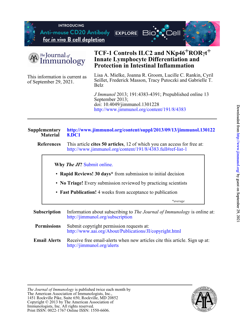 Protection in Intestinal Inflammation Innate Lymphocyte Differentiation