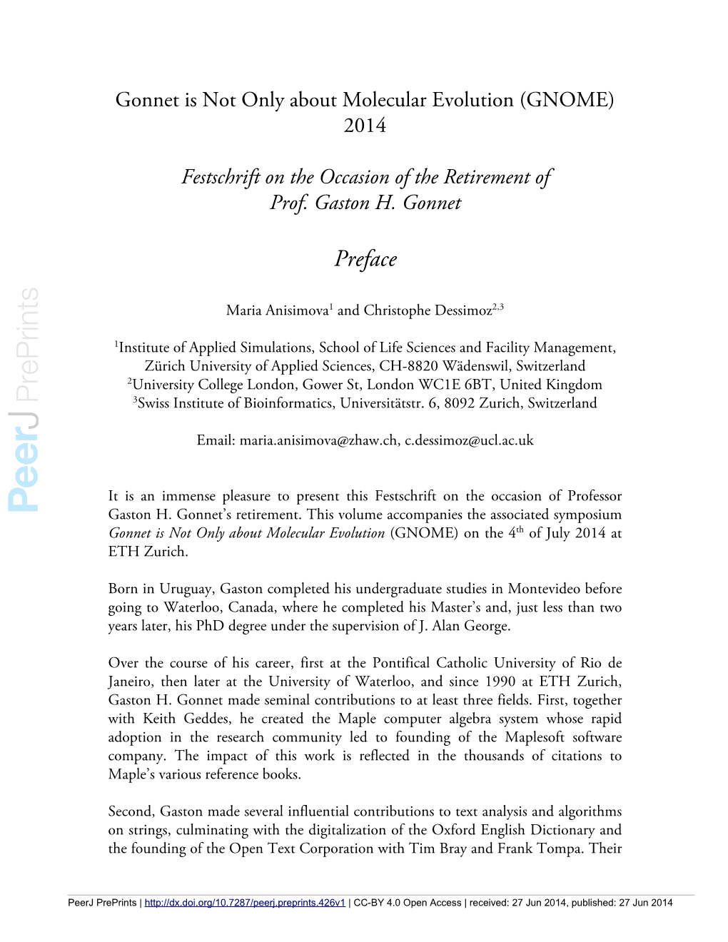 Preface of Proceedings of GNOME 2014 ￢ﾀﾔ Festschrift for Gaston