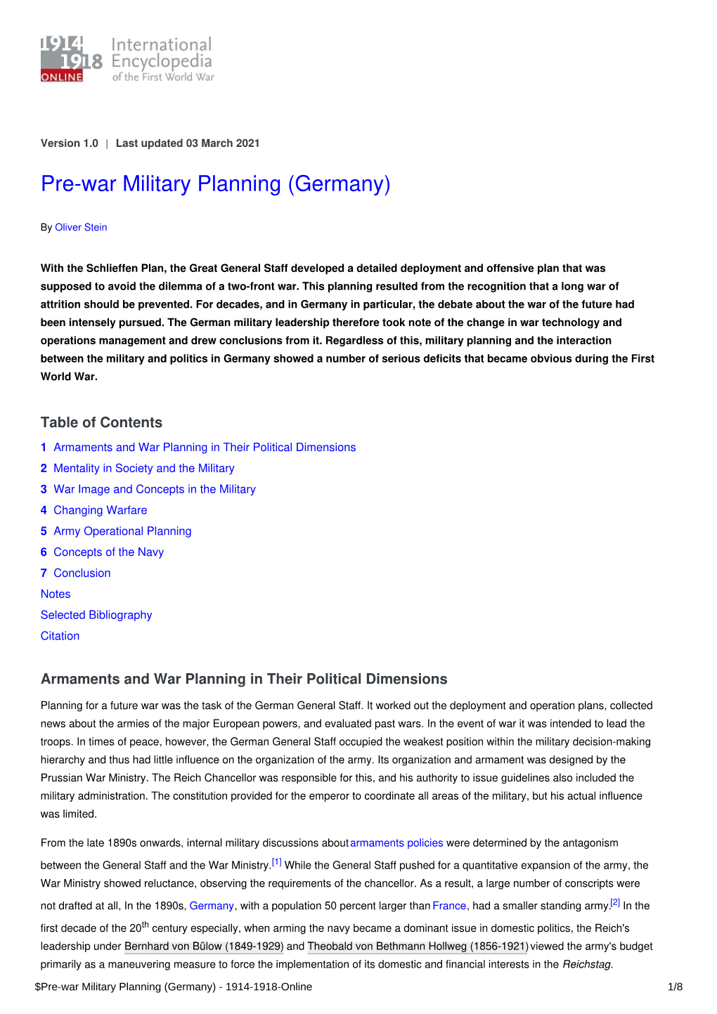 Pre-War Military Planning (Germany) | International Encyclopedia of The