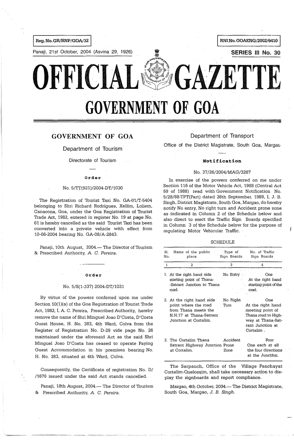 Gazette Govern~Ient of Goa