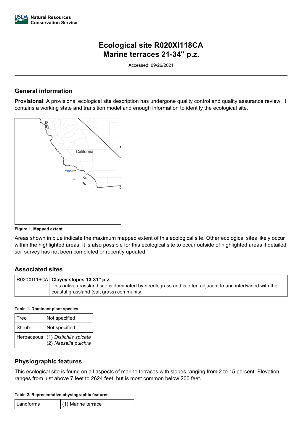 Ecological Site R020XI118CA Marine Terraces 21-34" P.Z