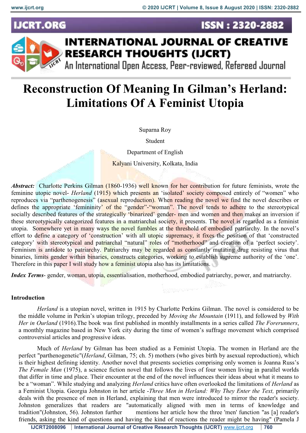 Reconstruction of Meaning in Gilman's Herland: Limitations of A